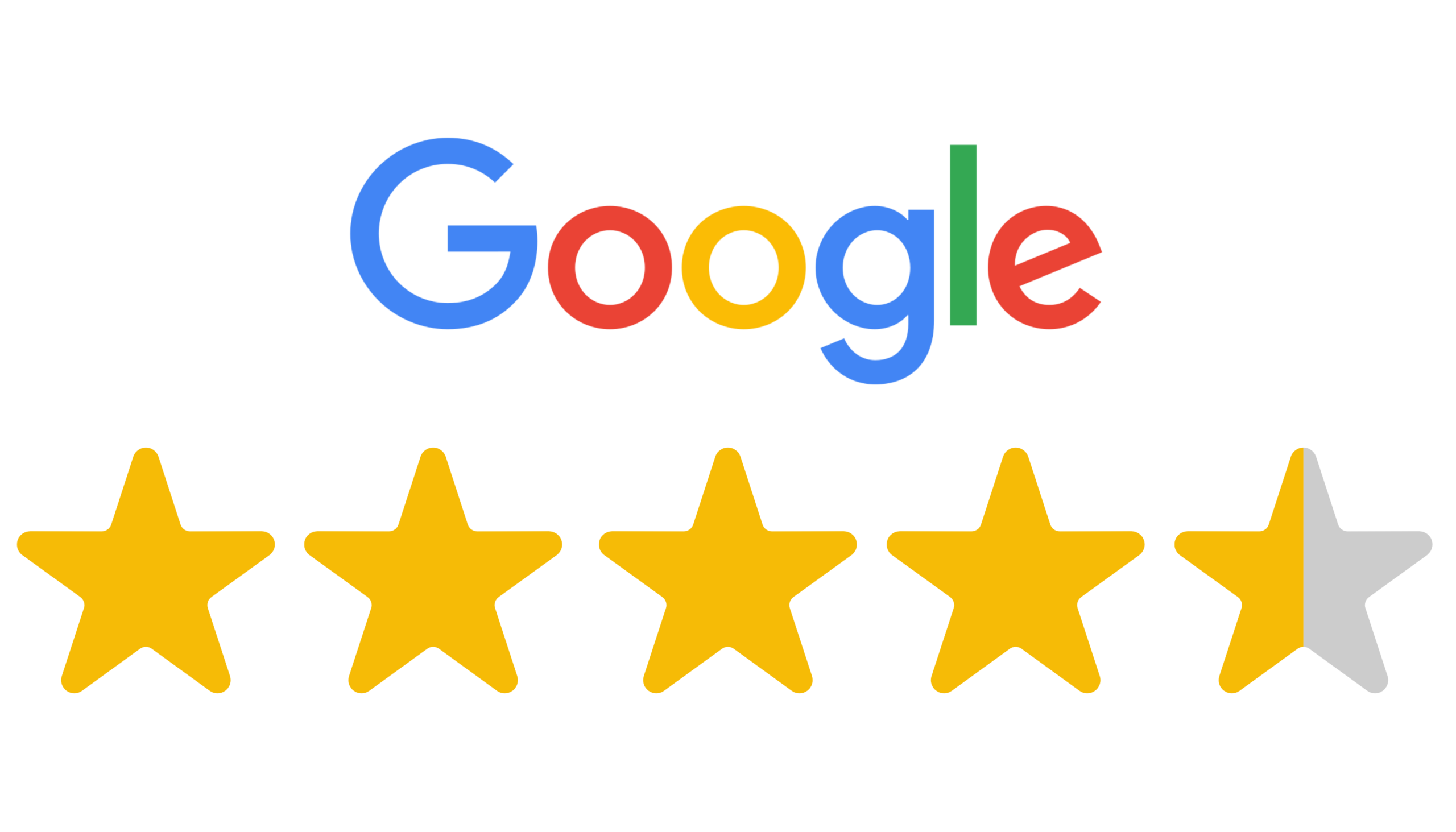 Grafik zeigt das Google-Logo mit fünf Sterne-Bewertungen, ideal für Hotelbewertungen und Kundenfeedback.